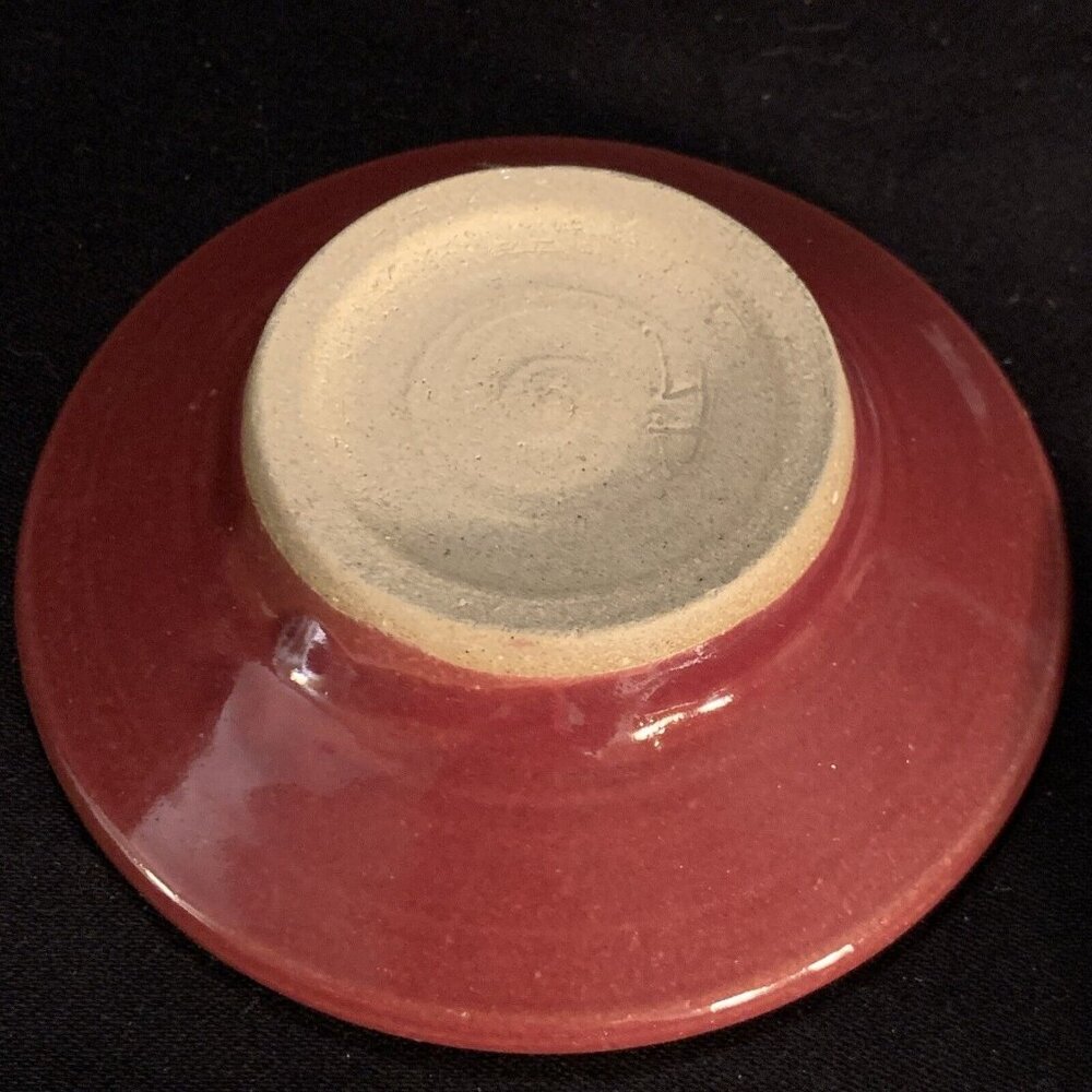2 PC Handmade Maroon Stoneware Colander Leaf Handles Under Dish Janet Donnangelo - Picture 10 of 16